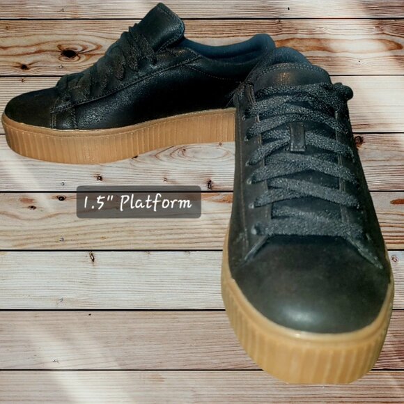 BRASH -Size 8- Women’s Black Faux Suede Gum-Sole Platform Lace-Up Sneakers Shoes - Picture 2 of 8